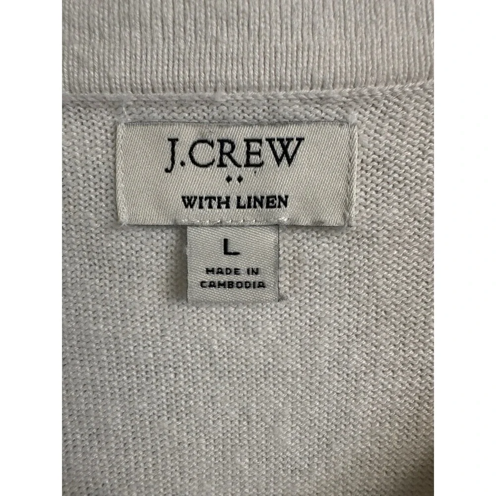 J.Crew Womens Linen Blend Striped Short Sleeve Polo Sweater Large Coastal Preppy